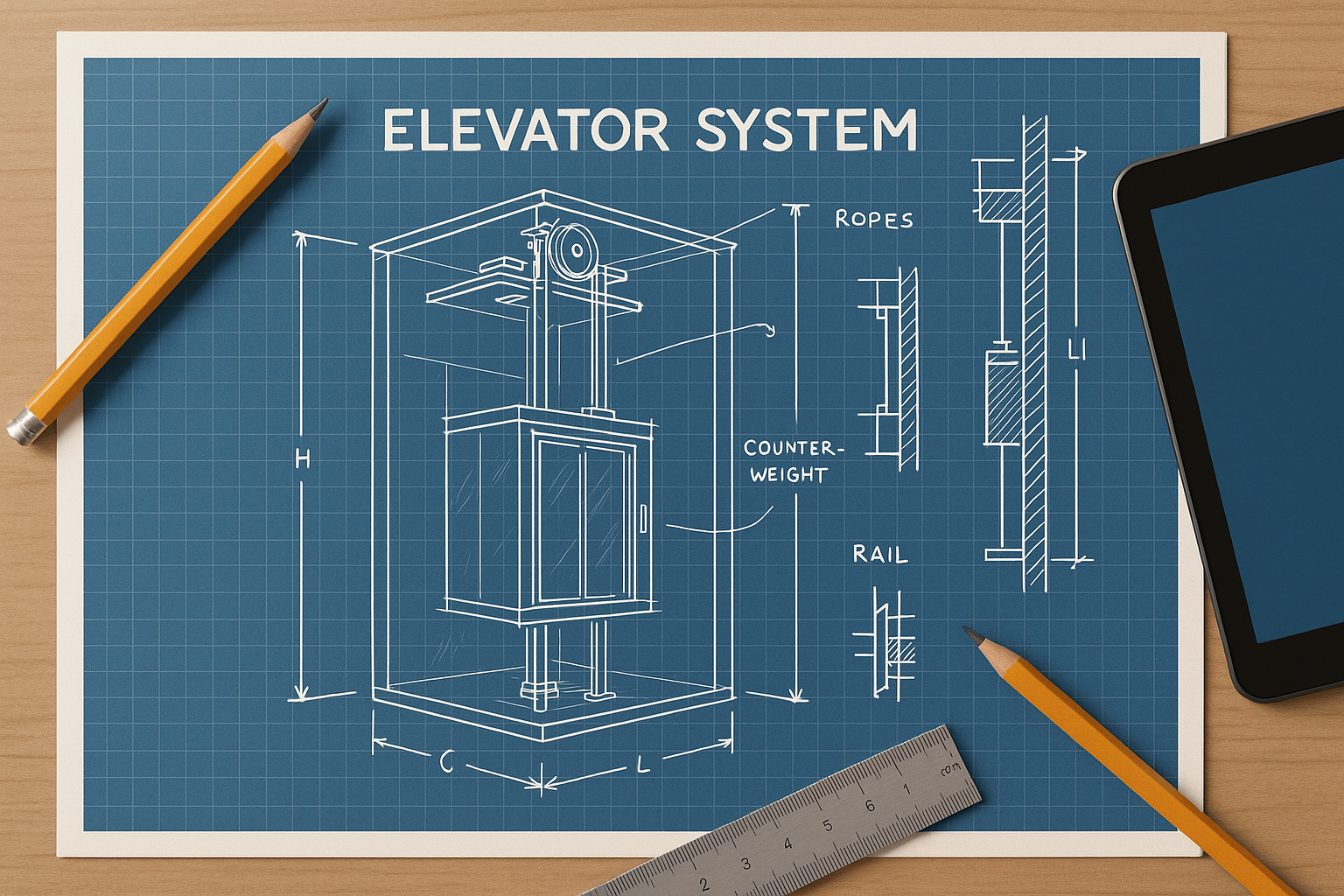Elevator blueprint design concept